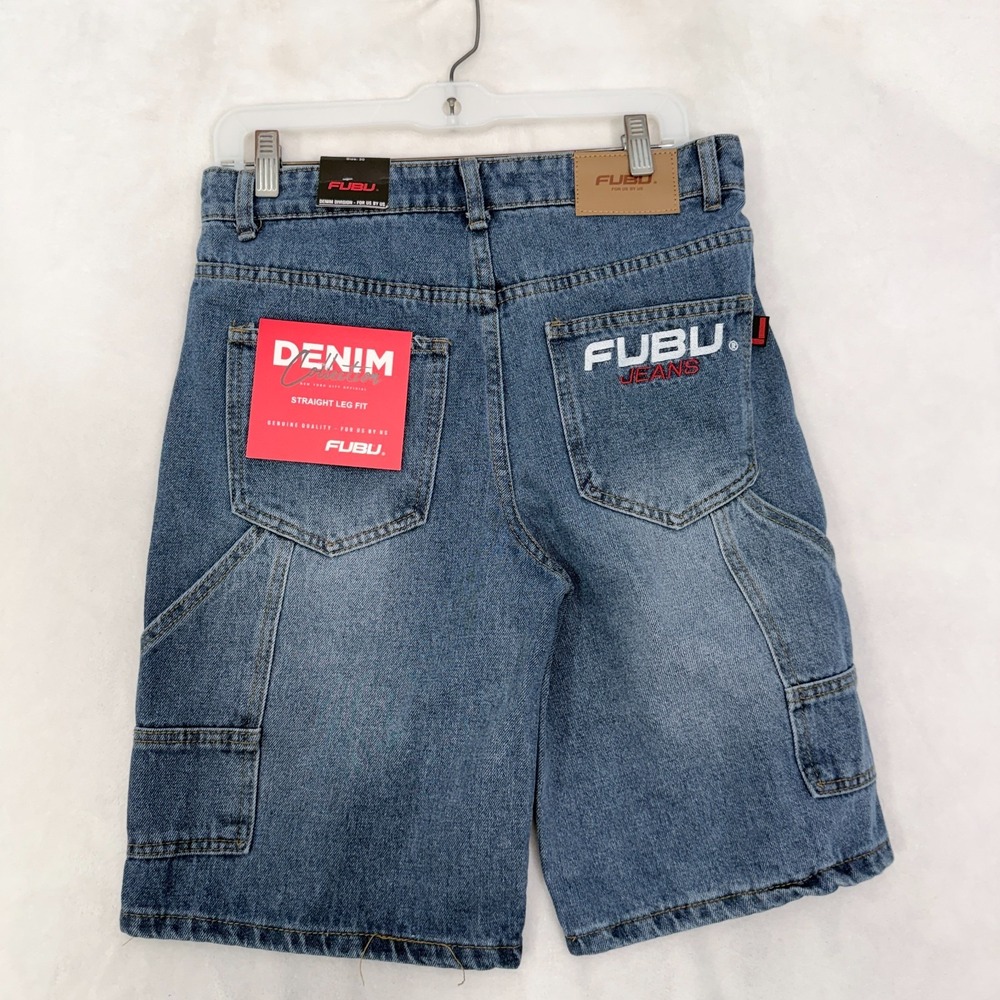 FUBU Jeans Short Mens 30 Blue Jorts Capenter Skate Y2K Embroidered Logo